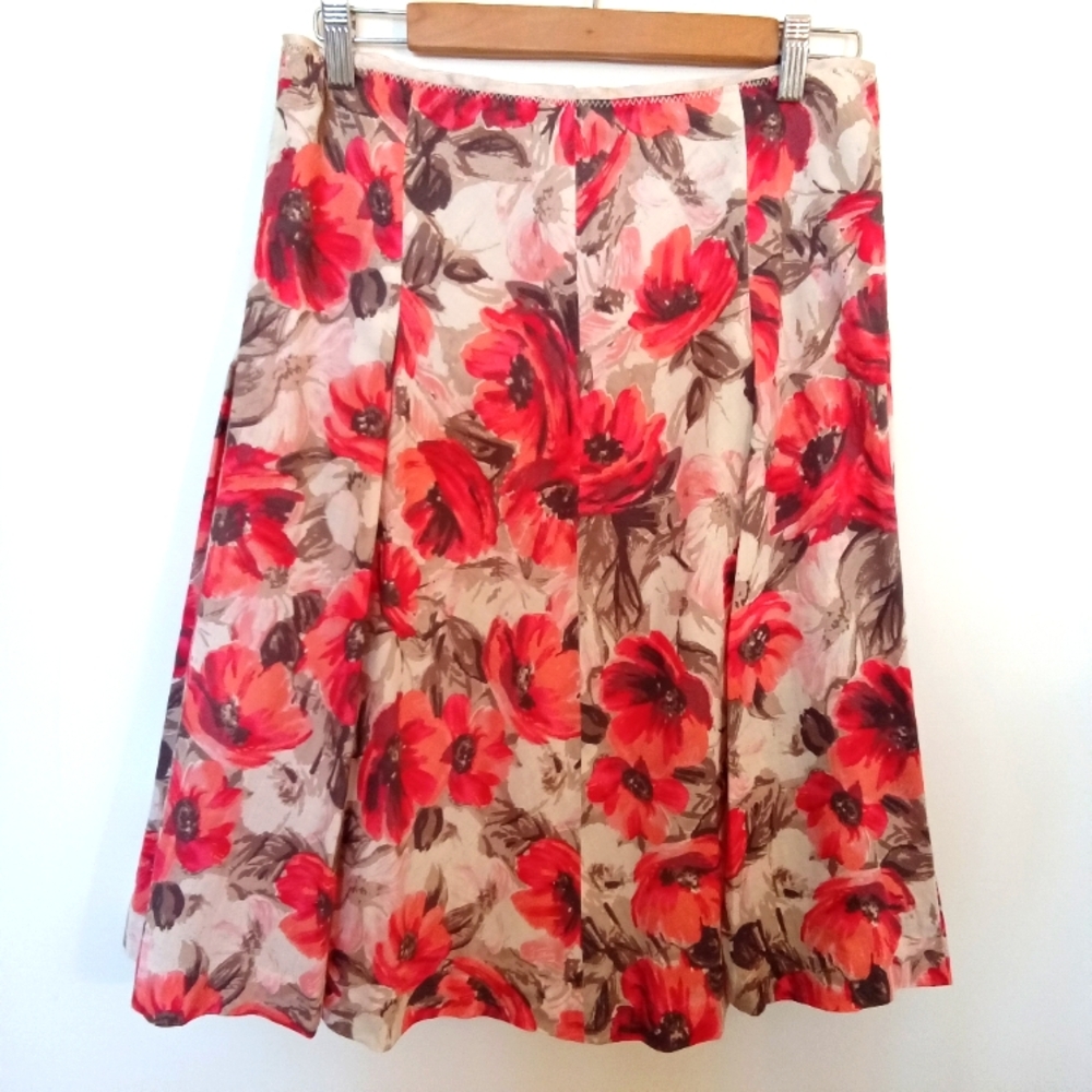 Dalia Collection Women's Cotton Floral Poppy Print Box Pleated Full Skirt Size 4